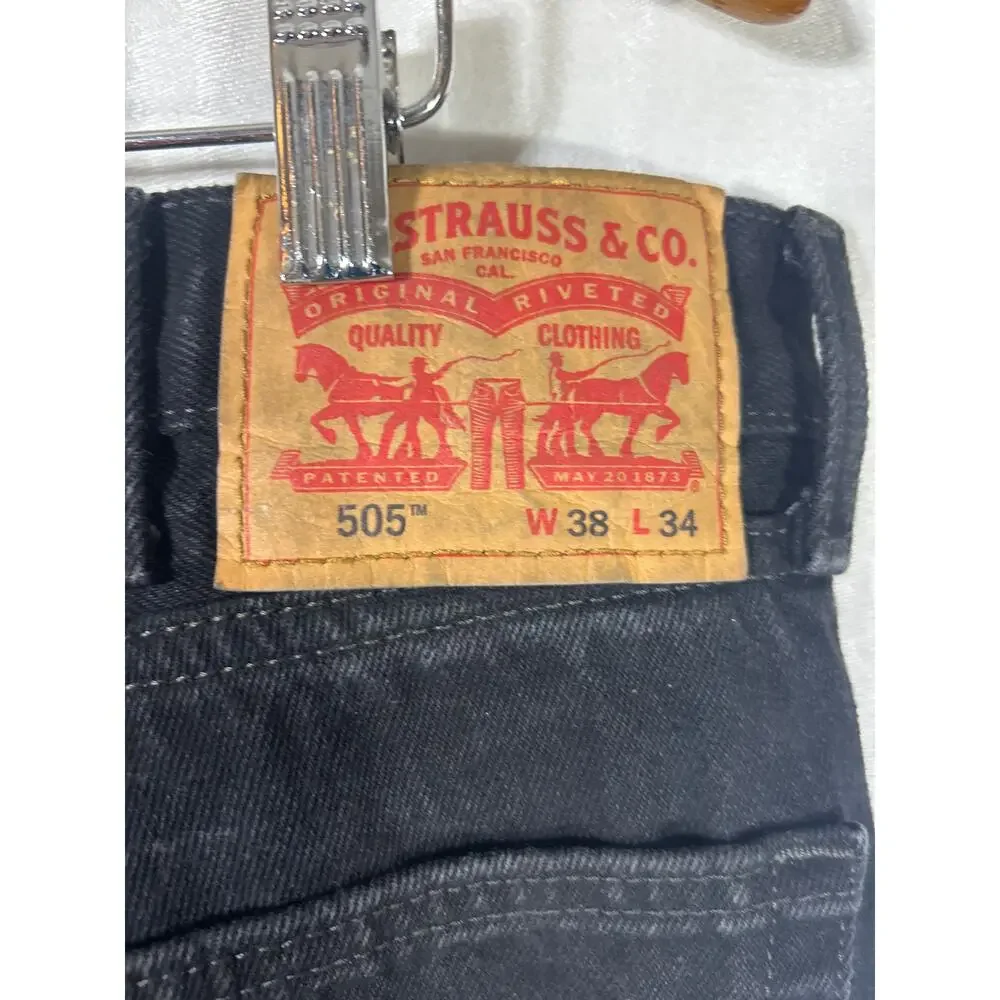 Levis Jeans 505 38x34 Black Denim Straight Leg Grunge Americana Charcoal Wash